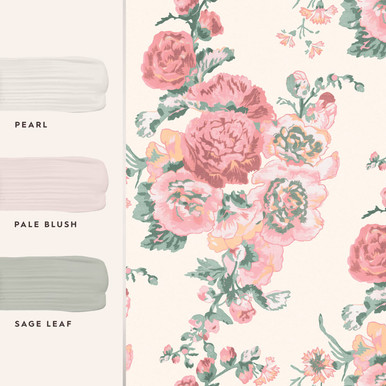 Laura Ashley Hollyhocks Coral Pink Wallpaper