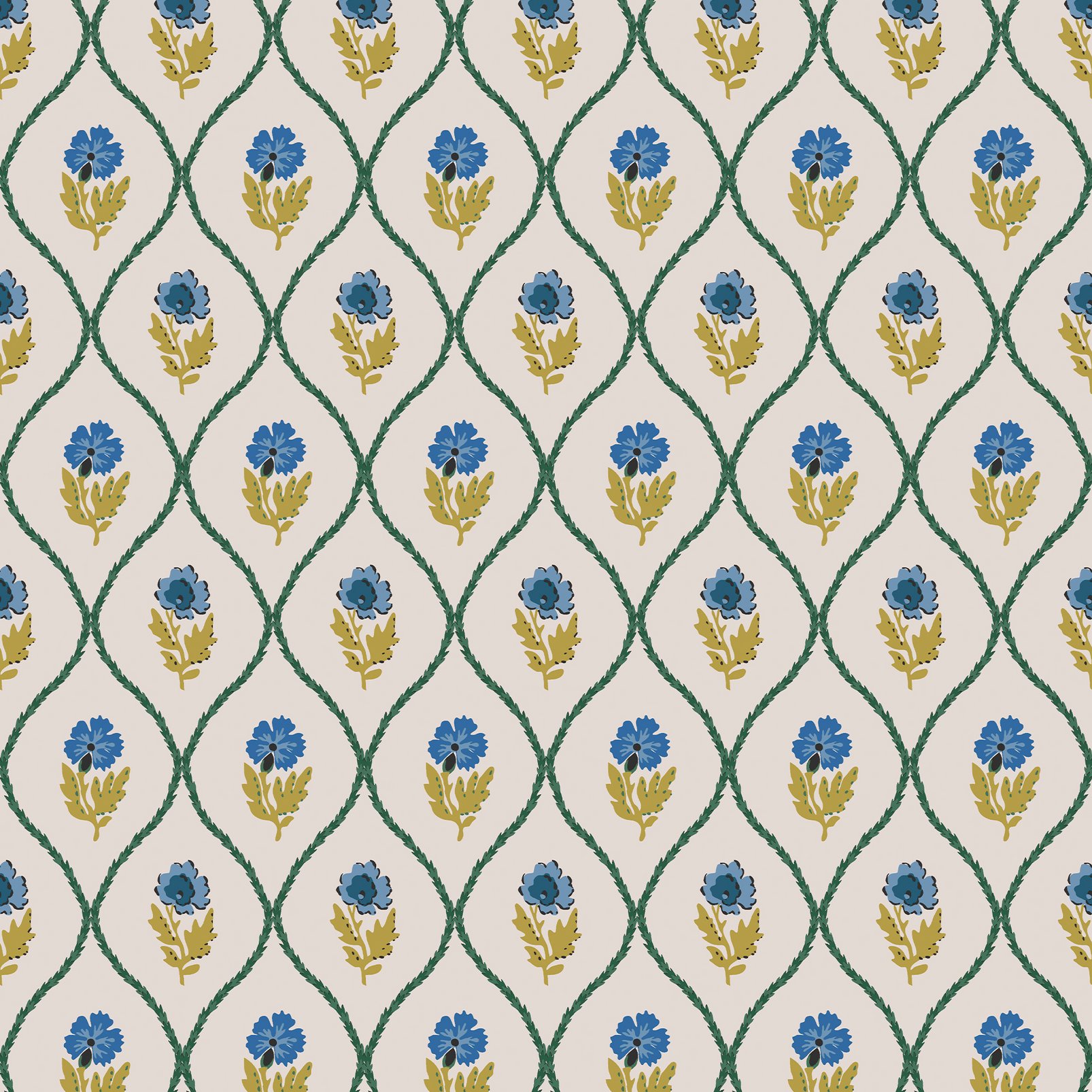 Joules Trellis Floral Creme Gold Wallpaper