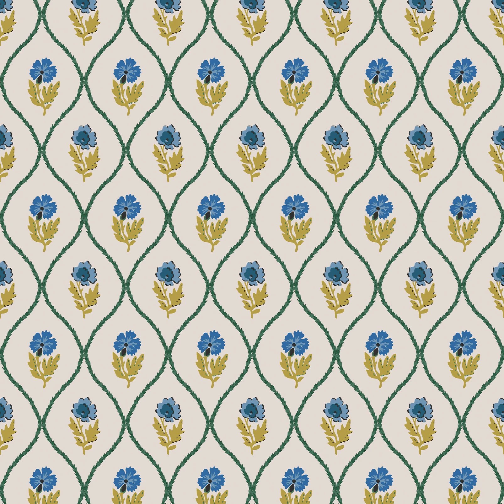 Joules Trellis Floral Creme Gold Wallpaper