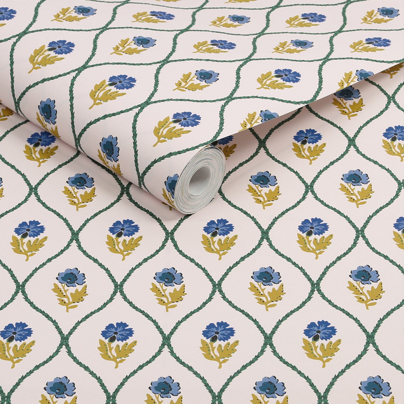 Joules Trellis Floral Creme Gold Wallpaper