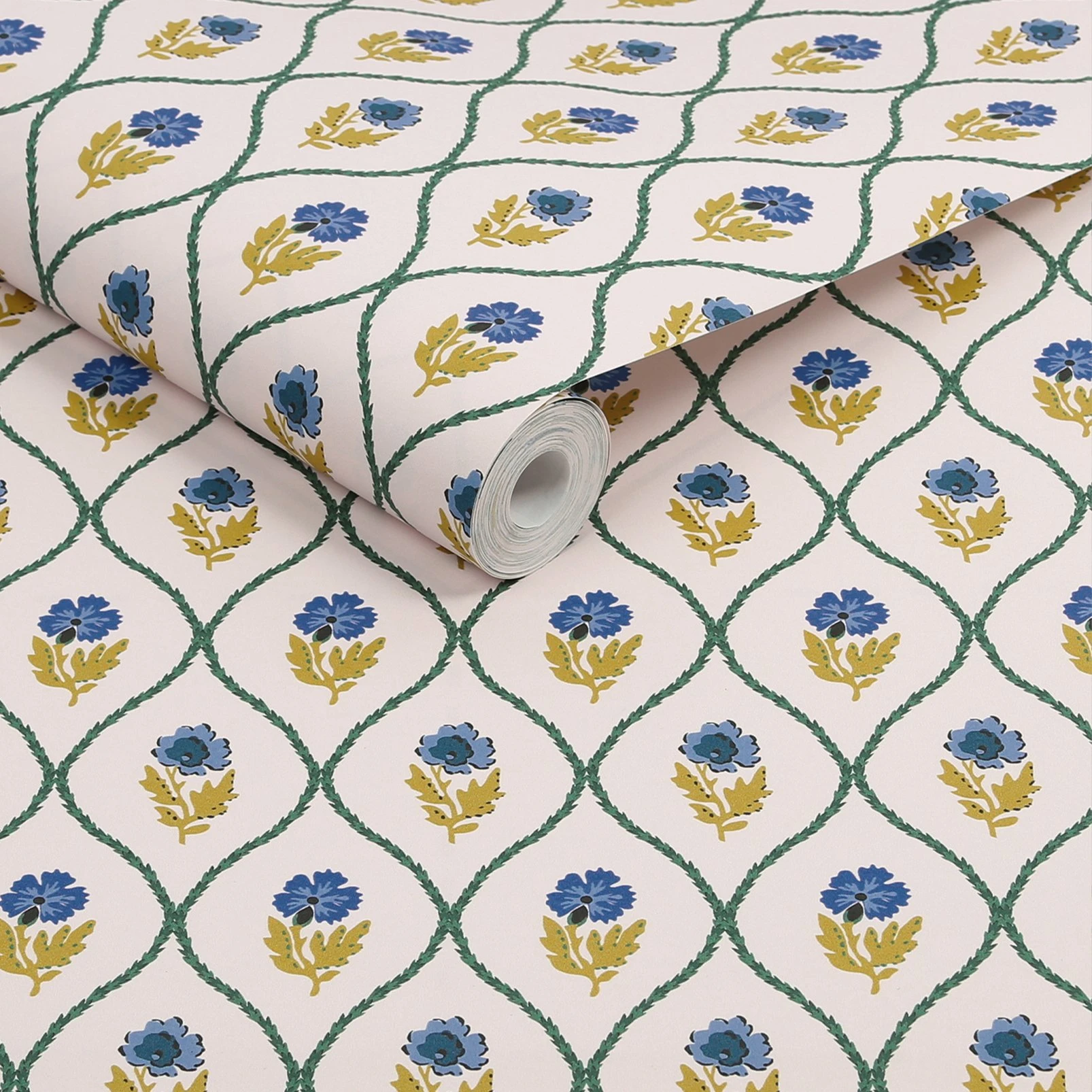Joules Trellis Floral Creme Gold Wallpaper