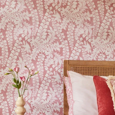 Next Roaming Leaf Raspberry Wallpaper - 122879_ROOMSET_ROAMING LEAF PINK_02.jpg