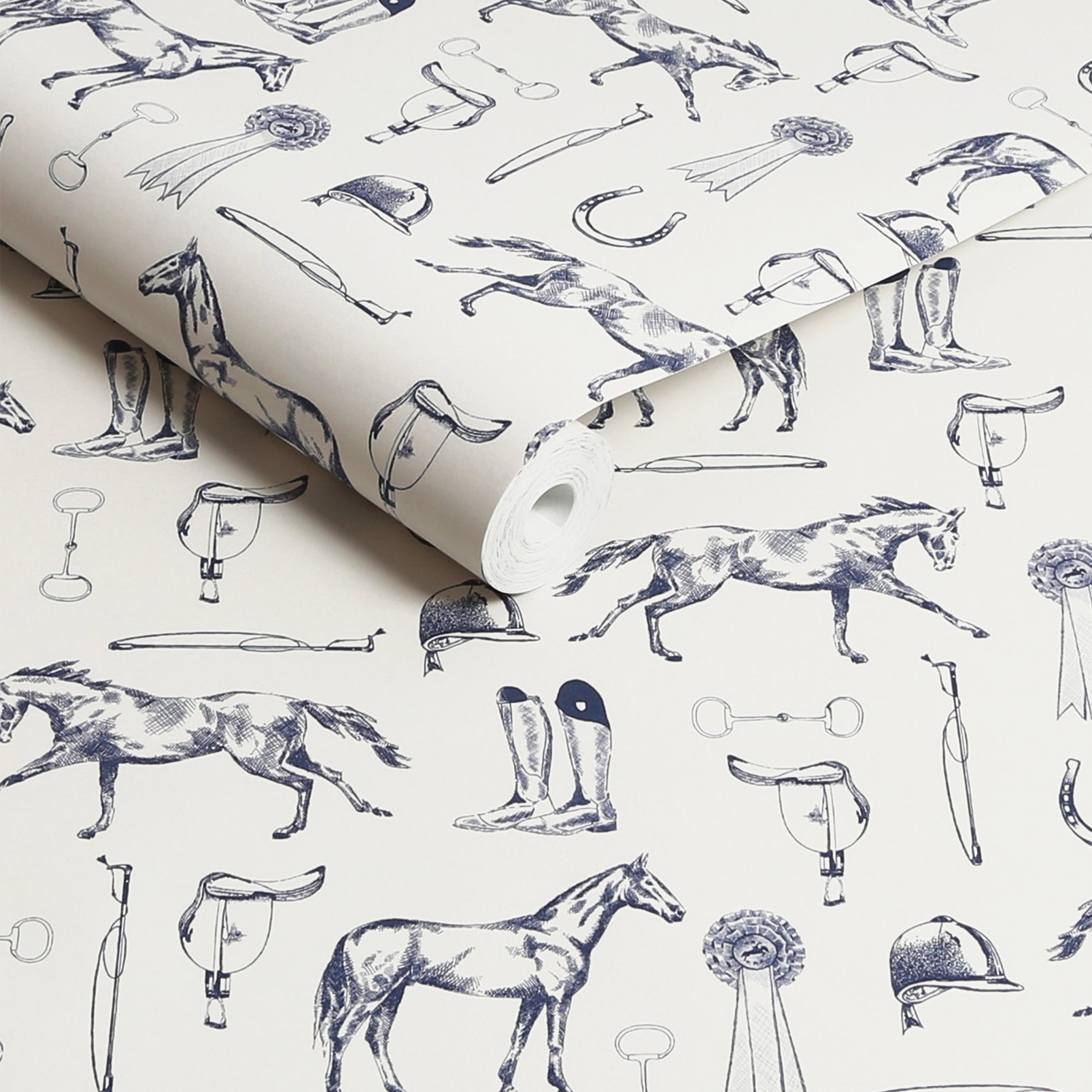 Joules Sketched Equestrian Cream & Blue Wallpaper