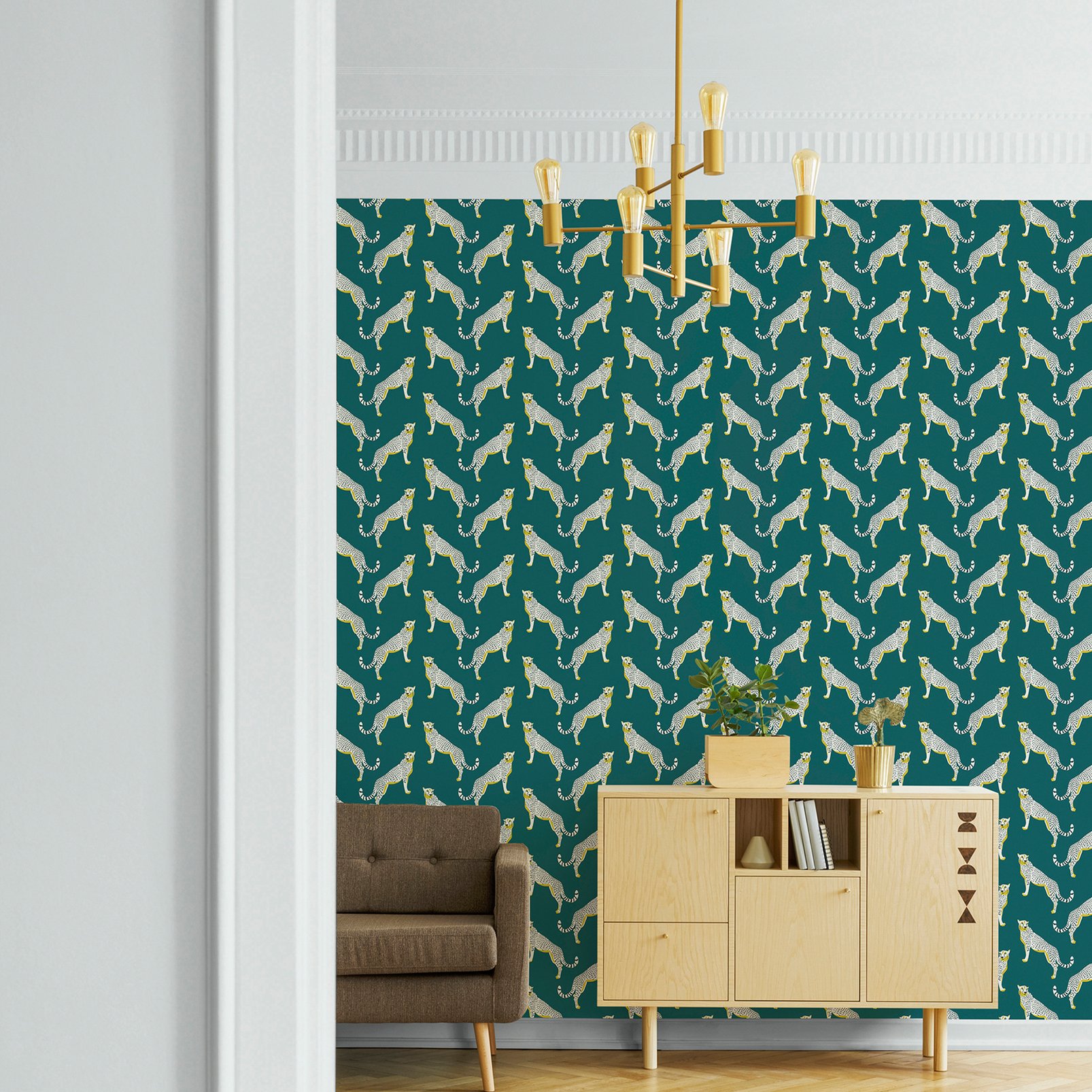 Nicole Miller Guepardo Peel & Stick Teal Wallpaper