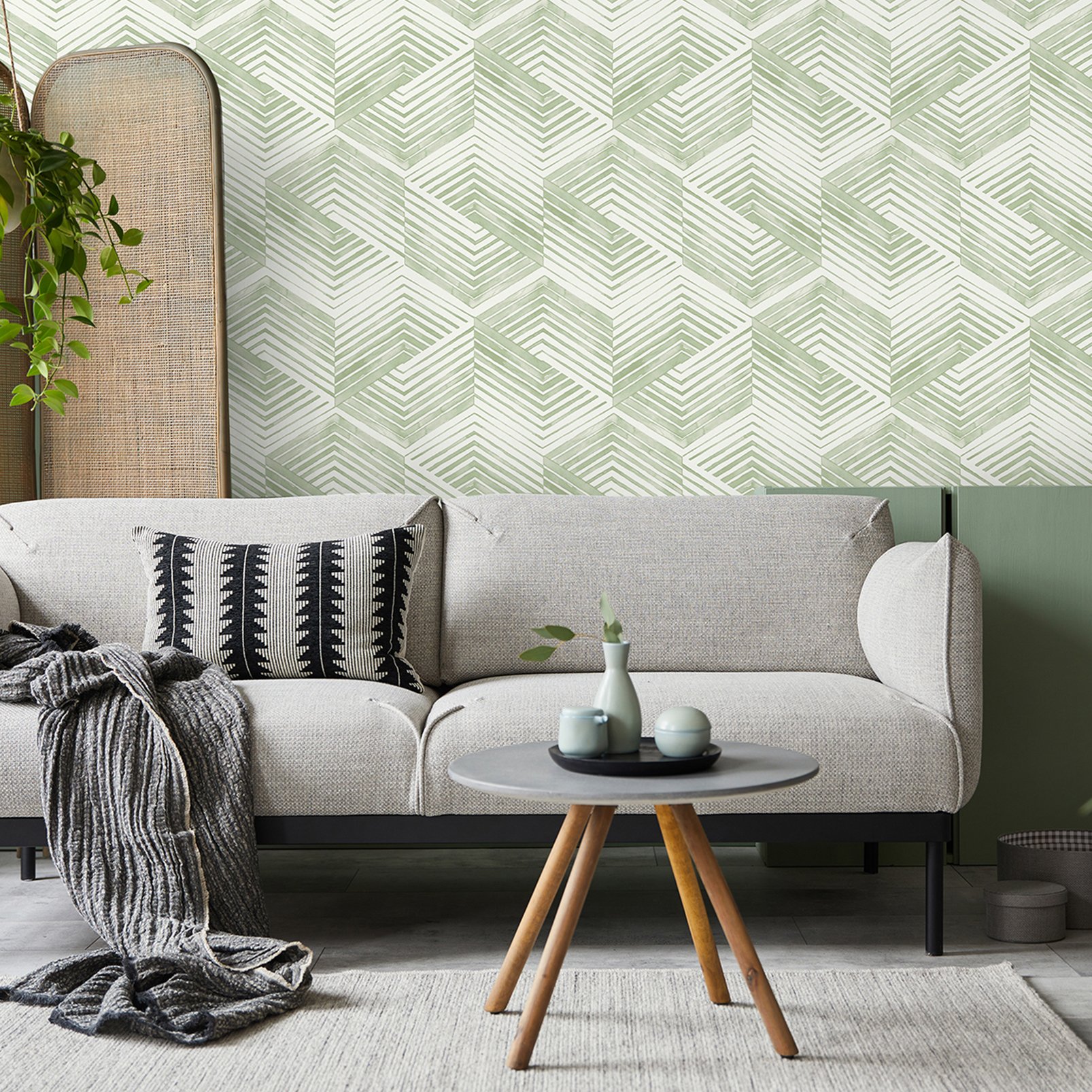 Nicole Miller Geo Movement Peel & Stick Sage Wallpaper
