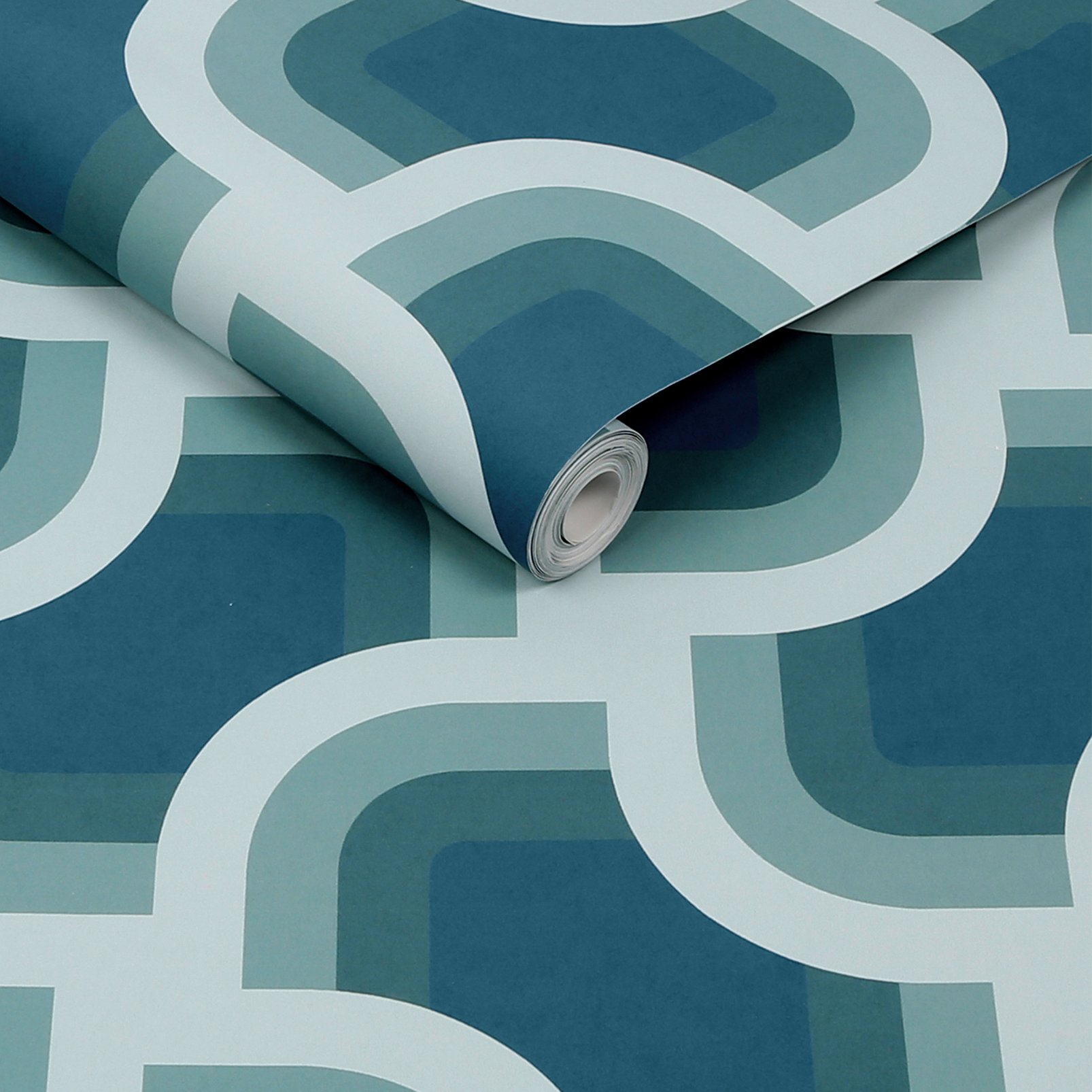 Nicole Miller Retro Geo Peel & Stick Peacock Blue Wallpaper