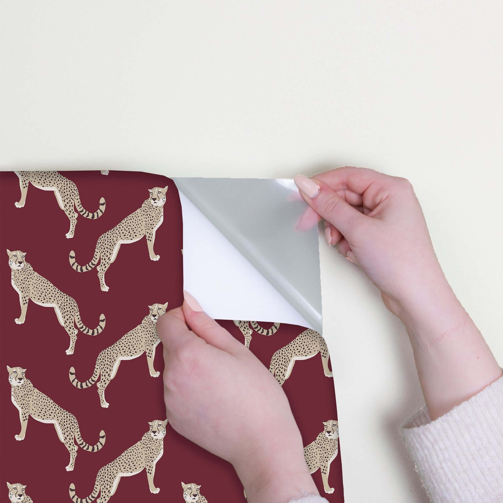 Nicole Miller Guepardo Peel & Stick Oxblood Wallpaper