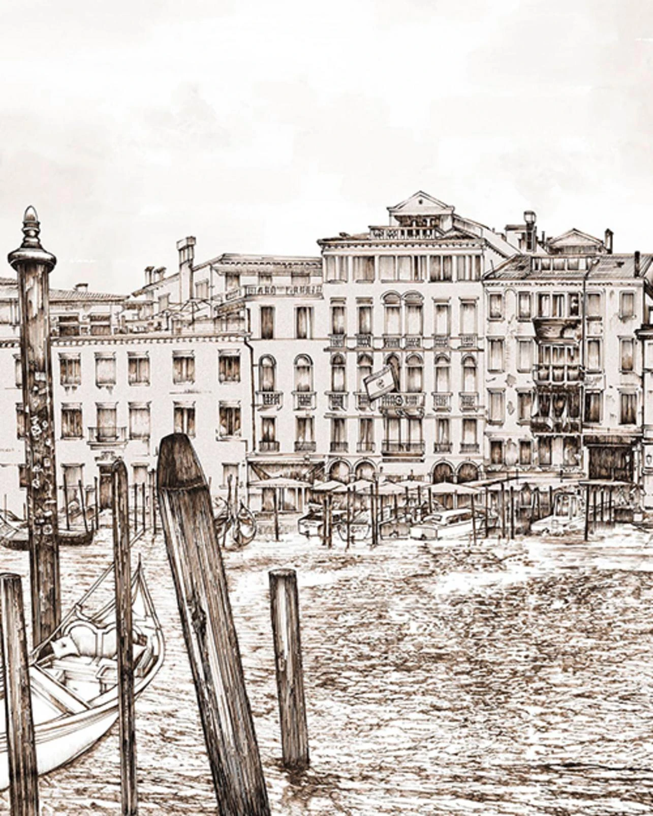 Old Venezia Sepia Panoramic Bespoke Mural