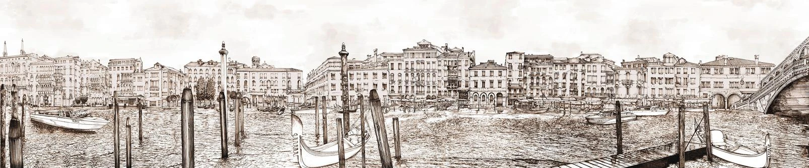 Old Venezia Sepia Panoramic Bespoke Mural
