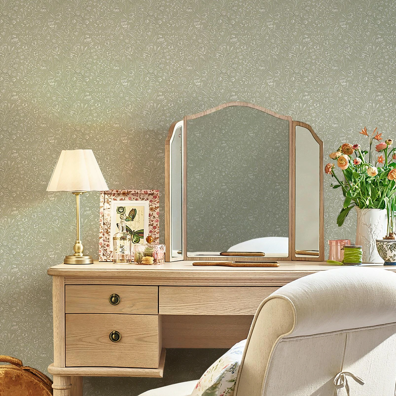 Laura Ashley Elmdon Sage Green Wallpaper