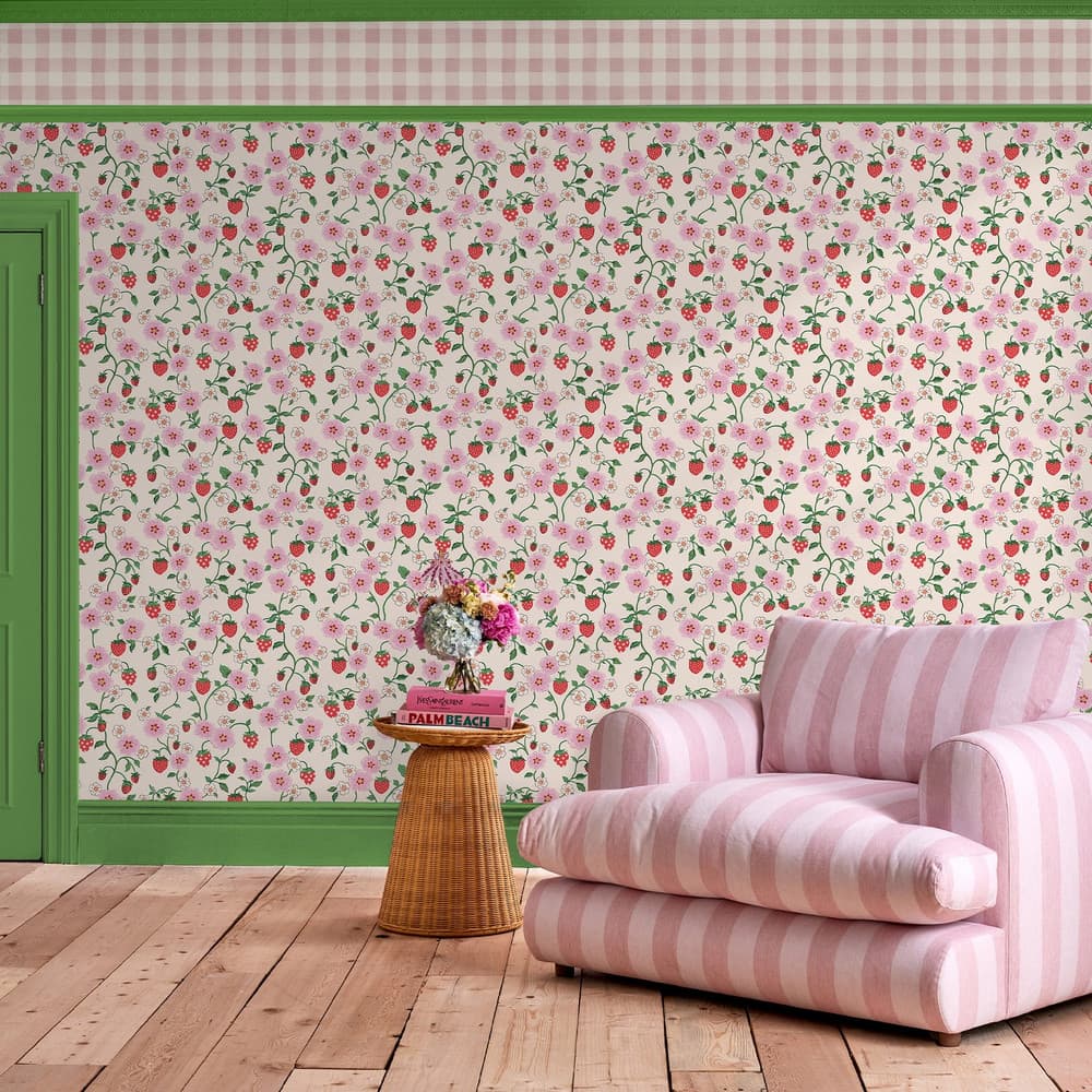Cath Kidston Strawberry Spring Wallpaper in a living room
